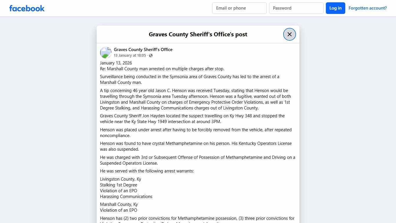 January 13, 2026 Re:... - Graves County Sheriff's Office Facebook